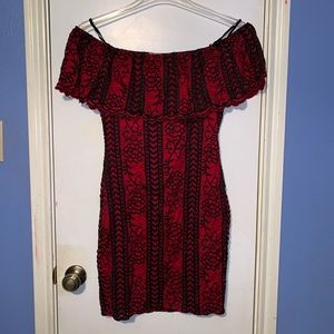 Red and Black Lace Dress